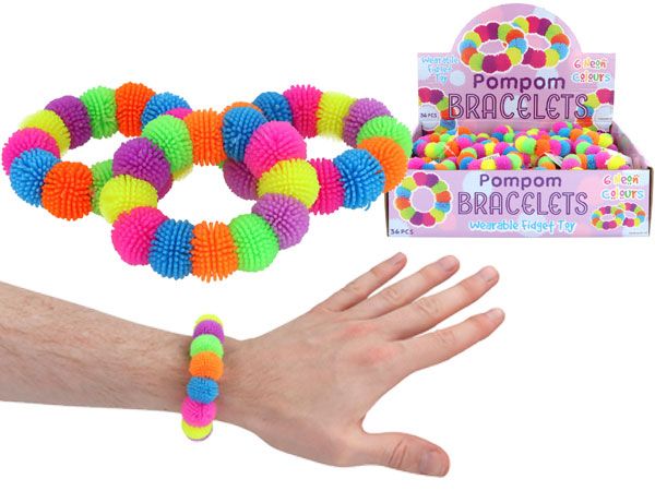 36x Squishy Pom Pom Neon Coloured Bracelets